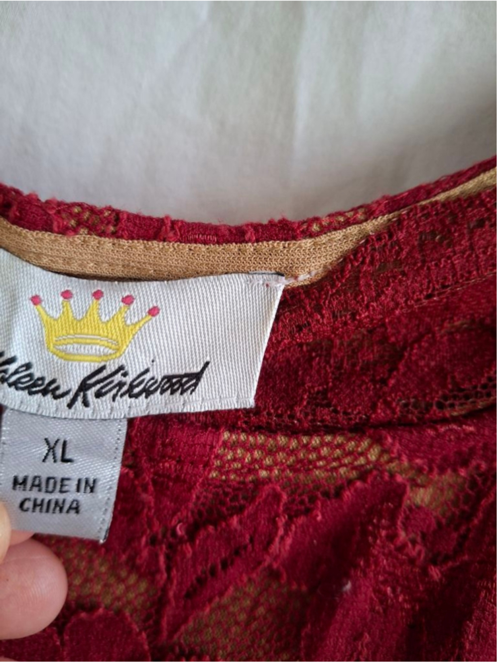 Kathleen Kirkwood Red Beige Lace Tank Top XL fancy quiet luxury vamp - Picture 4 of 5